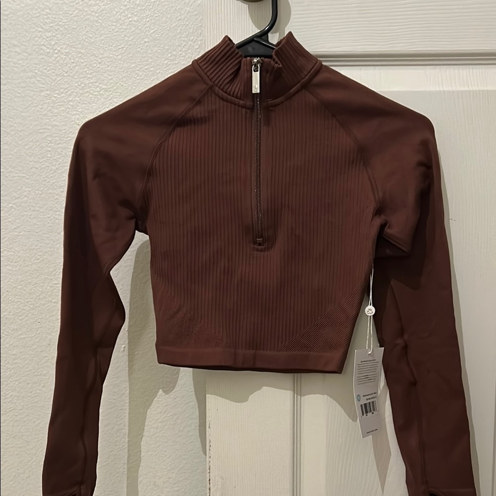 Buffbunny Ribbed Seamless Crop Half Zip Jacket Mocha